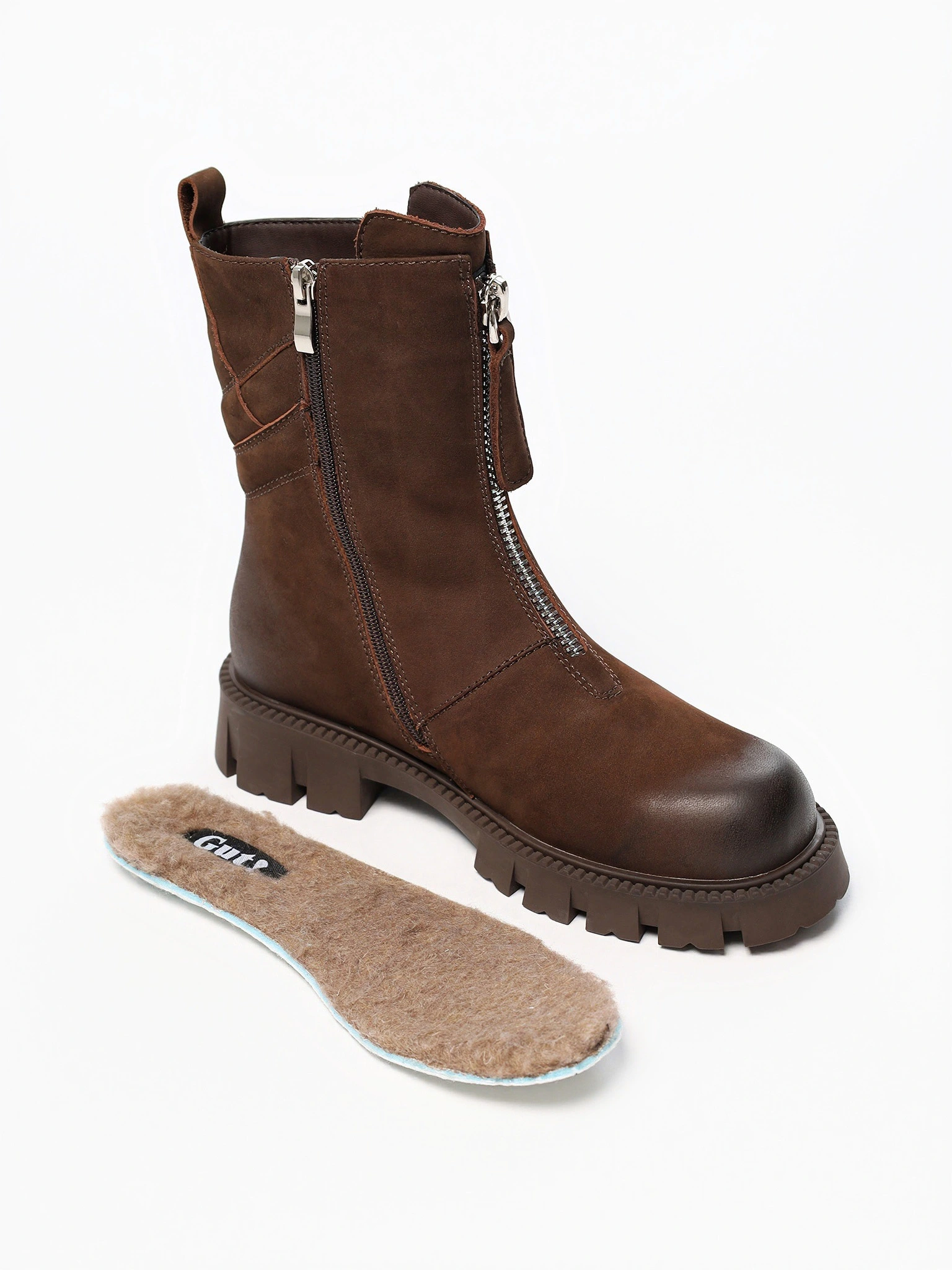 Ботинки коричневого цвета с декоративной молнией спереди